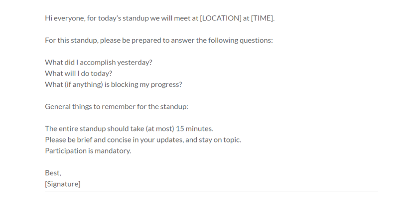 Daily Standup Meeting Email Template by Geekbot